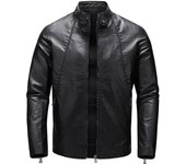 Chaqueta de cuero de felpa para hombre, nueva chaqueta de motociclista de corte entallado en color liso con cremallera, elegante chaqueta de cuello alto, chaqueta de cuero informal. L