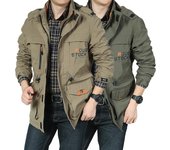 Hombres Primavera Otoño Color Sólido Multi-bolsillo Manga Larga Deportes Al Aire Libre Chaqueta Con Capucha Sudadera Tops M verde del ejército