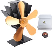 Ventilador de estufa de leña de 5 aspas, silencioso, con panel de aislamiento térmico oro