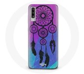 Coque pour Samsung Galaxy A50 Attrape Rêve Noir Fond Bleu et Violet