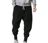 pantalones casuales de hombre de estilo chino grande elásticos de lino de algodón M negro
