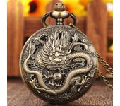 Reloj de bolsillo de cuarzo para hombre, collar, reloj de bolsillo romano para hombres y mujeres, reloj de bolsillo con patrón de dragón fresco, regalo para niños y hombres, reloj vintage para el día del padre bronce