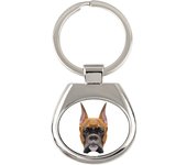Boxer, German Boxer I - geometric keychain with a photo and the inscription Art-Dog blanco