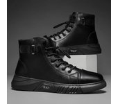 Botas de hombre, botas de cuero con plataforma informal británica para hombre, botas de moto negras, zapatos de tobillo cómodos para mantener el calor en invierno para hombre 39