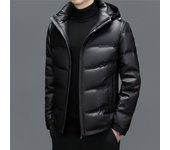 Nueva chaqueta gruesa de cuero de mediana edad para hombre, abrigo informal de Color sólido con plumón de pato blanco, abrigo cálido de cuero coreano con capucha. M/170