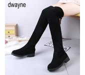 2024 Zapatos de mujer Tacón bajo cuadrado Botas por encima de la rodilla para mujer Botas de moto negras con punta redonda para mujer dfc45 35 negro