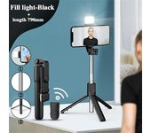 Selfie Stick inalámbrico Bluetooth Compatible Mini trípode plegable para teléfono con luz de relleno obturador Control remoto para Ios Android negro