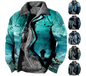 Abrigo grueso con botones de manga larga y estampado informal de Halloween para hombre XXXL