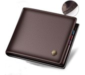 Cartera Hombre Cartera Corta con Cremallera y Correa de Cuero de Capa Superior negro