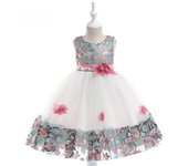 Vestido de princesa de encaje bordado para niñas para bodas y eventos de niñas de las flores 130 cm rojo de la sandía