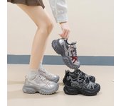 Zapatos de plataforma gruesa para mujer, con cordones, para correr, cómodos, antideslizantes, de piel sintética, para caminar, tenis ligeros y deportivos. 35 negro