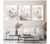 Póster nórdico de jardín de rosas y peonías con flores blancas, impresión para sala de estar, decoración del hogar, arte de pared, pintura al óleo 21cm×30cm NoFrame