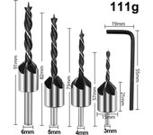 Juego de 4 brocas avellanadoras para carpintería de tres puntas, de 3 a 6 mm, para achaflanar tornillos y abrir agujeros Round handle