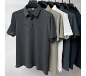 Polos de seda de hielo de malla, camiseta de manga corta con cuello de solapa para hombre, Polos deslizantes de Color sólido de verano S blanco