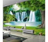 Papel pintado 3D cascada prado verde paisaje mural sala de estar dormitorio telón de fondo decoración papel pintado 200 cm(W) x 140 cm(H)