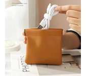 Mini bolsa portátil de cuero Pu para auriculares, almacenamiento de accesorios para auriculares, miniauriculares 8*8CM color rosa