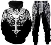 Sudadera con capucha/chándal con estampado 3D de tatuaje de calavera gótica para hombre, conjunto de ropa deportiva de motociclista a la moda, sudadera gráfica fresca + traje de pantalones S