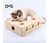 Juguete interactivo para gatos Whack-A-Mole de madera con topos de peluche, rascador 3 en 1 para gatos de interior A