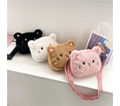 Bolsos cruzados con dibujos de gatos, bonitos y suaves bolsos de peluche para niños, bolsos de hombro, moda de invierno para niñas, monedero negro