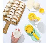 2 piezas de cocina para hacer bolas de masa, piel de bola de masa y molde de prensa para bola de masa, aparatos 2 en 1, bollos rellenos al vapor multifuncionales, herramienta para hacer bricolaje para pasteles azul