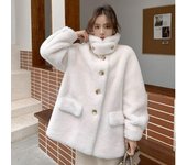 Nuevo Abrigo de invierno de lana de oveja con corte de lana para mujer, gránulos, versátil, suelto, piel de imitación, abrigo de lana de cordero, abrigo de lana de cuero de una pieza S