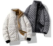 Chaqueta de plumón de invierno para hombre, nueva, con cuello alto, versátil, de marca de moda, con estampado completo, informal, para parejas, abrigo de invierno cálido y grueso L