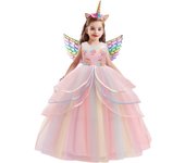 Vestido de Navidad de unicornio y arcoíris para adolescentes, vestidos infantiles para niñas, fiesta, princesa de Pascua, disfraz, 6, 10, 14 años 110CM color rosa