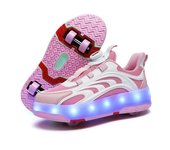 TUINANLE Zapatillas Brillantes Dos Ruedas Luz Luminosa Zapatos De Patinaje Zapatos Led Niñas Carga USB 39 blanco