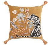 Funda de cojín con tigre blanco bordado Wylder Tropics 50cm x oro