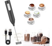 Mini espumador de leche recargable por USB, 3 velocidades, batidor de café, batidora eléctrica con mango, batidor de huevos negro