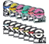5 paquetes de etiquetas de 12 mm, negro sobre blanco, compatibles con Epson LC-4WBN / SS12KW SC12RW SC12YW ST12KW para impresoras Epson LW300 LW400 500 600 5pcs black on pink