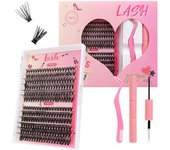 Kit de extensión de pestañas DIY 30P 40P, pestañas individuales, grupos de pestañas con rizos en D, grupos de pestañas con extensiones de pestañas adhesivas y selladas