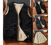 Chaleco de invierno para hombre, cuello en V, sin mangas, color sólido, forro de felpa grueso, chaleco, abrigo con XL gris