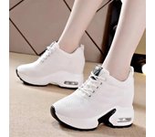 Zapatos deportivos informales para mujer, zapatos de red de suela gruesa con cordones, transpirables, con cordones, punta redonda, cojín de aire, tacón de cuña 35 negro