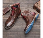 Botas clásicas retro de cuero para hombre, botas de moda para hombre, botas cortas con cordones para hombre, zapatos de caña alta 40 (US 7) marrón claro