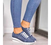 Zapatos de cuña cómodos Zapatos con cordones calados Zapatos casuales de moda Zapatos de mujer transpirables salvajes Ahuecados 35 negro