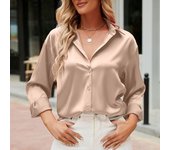 Blusas informales de satén para mujer, camisas de manga larga lisas, camisas con botones, Tops elegantes para oficina para mujer 2023, Blusas 26535 S champagne