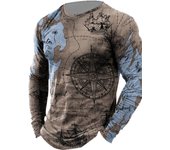 Camiseta de manga larga 3D para hombre con mapa del mundo para deportes de ocio, fitness, retro, clásica, para deportes al aire libre, de gran tamaño, cálida y de manga larga S
