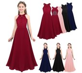 Vestido de niña de flores de encaje floral sin mangas de gasa para niñas vestido de fiesta de cumpleaños de dama de honor de boda de desfile de princesa 16 Years color rosa