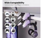 Soporte para auriculares para juegos, soporte para controlador, soporte para almacenamiento de auriculares, soporte universal para PC con rotación de 360 grados negro