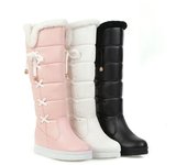 Botas de invierno cálidas de felpa para mujer, cómodas botas planas hasta la rodilla, botas de nieve con cremallera para mujer, negras, blancas y rosas, talla grande 41 42 43 35