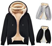 Chaqueta polar con capucha para hombre, con cierre de cremallera gruesa de invierno, cálida, informal, lisa M gris