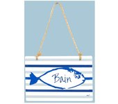 Les Trésors De Lily [R6518] - Placa metálica para puerta 'Pez' azul y blanco (baño) - 12x9cm azul