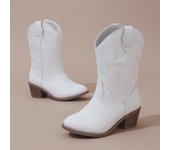 Botas de caballero blancas bordadas con tacón grueso irregular y punta redonda, sin cordones: moda versátil y elegante para mujer. 33 blanco