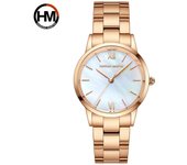 Hannah Martin Moda Reloj de mujer de oro rosa Relojes de lujo de acero inoxidable para mujer Esfera pequeña Reloj de pulsera de pulsera de cuarzo elegante para mujer oro rosa