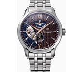 [Orient Star] Reloj automático japonés para hombre, diseño de esqueleto en capas, corazón abierto, marrón, 2 años de garantía del fabricante - Modelo RK-AV0B02Y