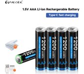 Batería recargable de iones de litio AAA de 1,5 V, pilas de litio con carga USB AAA 3A y Cable USB para juguetes de ratón con Control remoto 2 negro
