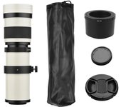 Cámara MF Super Teleobjetivo Zoom F/8.3-16 420-800mm Montura T2 con anillo adaptador de montura FX 1/4 blanco