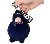 Llavero de bebé durmiente con pompón, llaveros de muñecos de peluche esponjosos y bonitos blanco