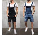Mono casual para hombre, pantalones con tirantes, pantalones vaqueros, pantalones con bolsillo roto, en general 2XL negro